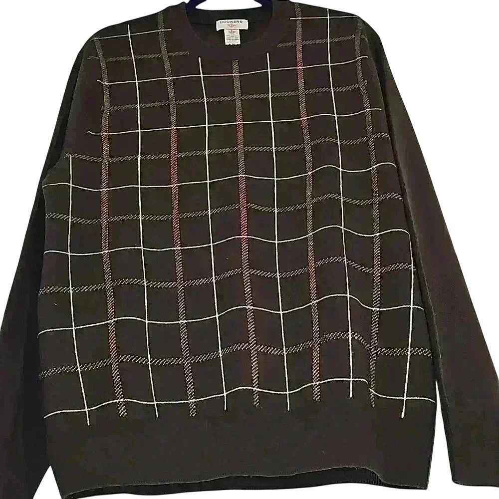 Dockers plaid‎ acrylic crew neck sweater brown, tan, and cream Size L